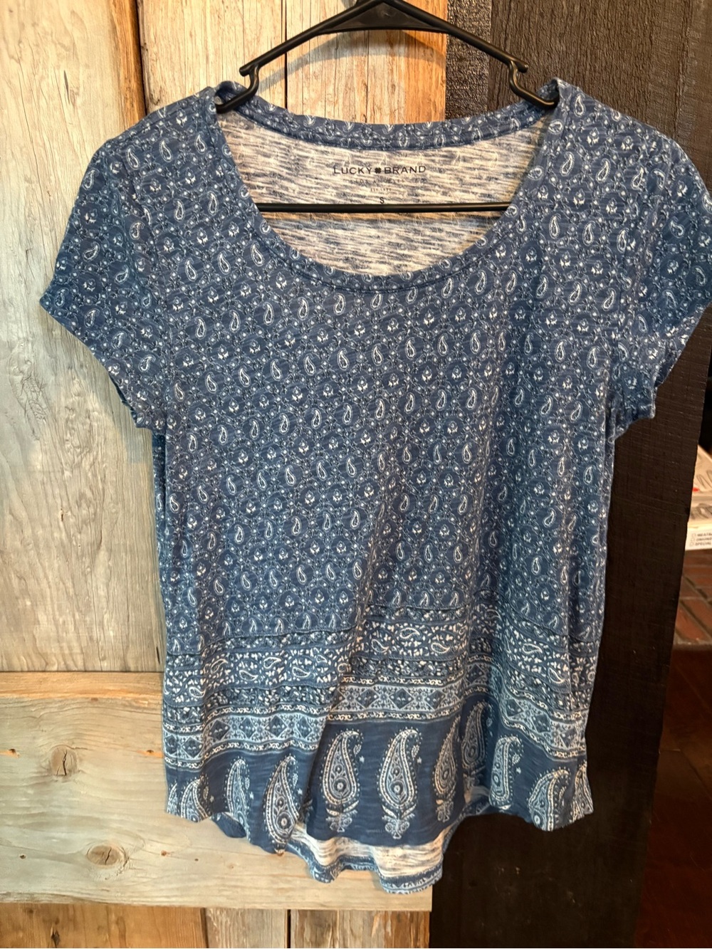 Lucky Brand Indigo Paisley Scoop Neck Tee